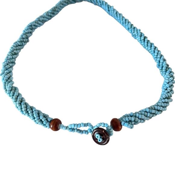 Blue Beaded Rope Twist Necklace - Picture 4 of 4